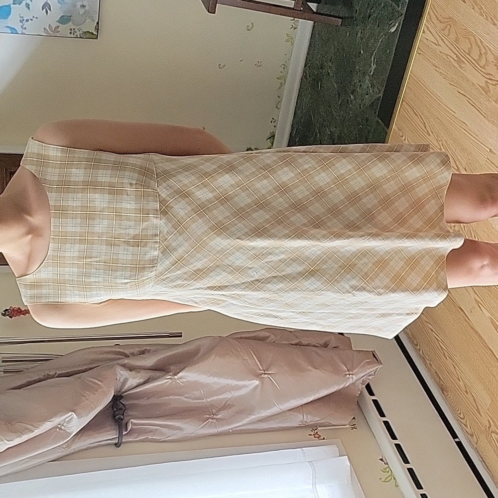 Beige and white checkered summer dress